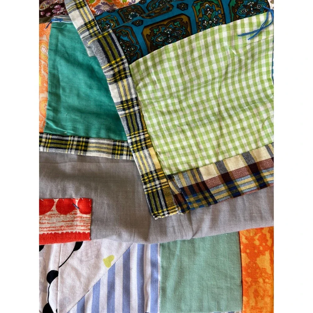 Hand Tied Scrap Crazy Quilt Reverses to Simple Squares